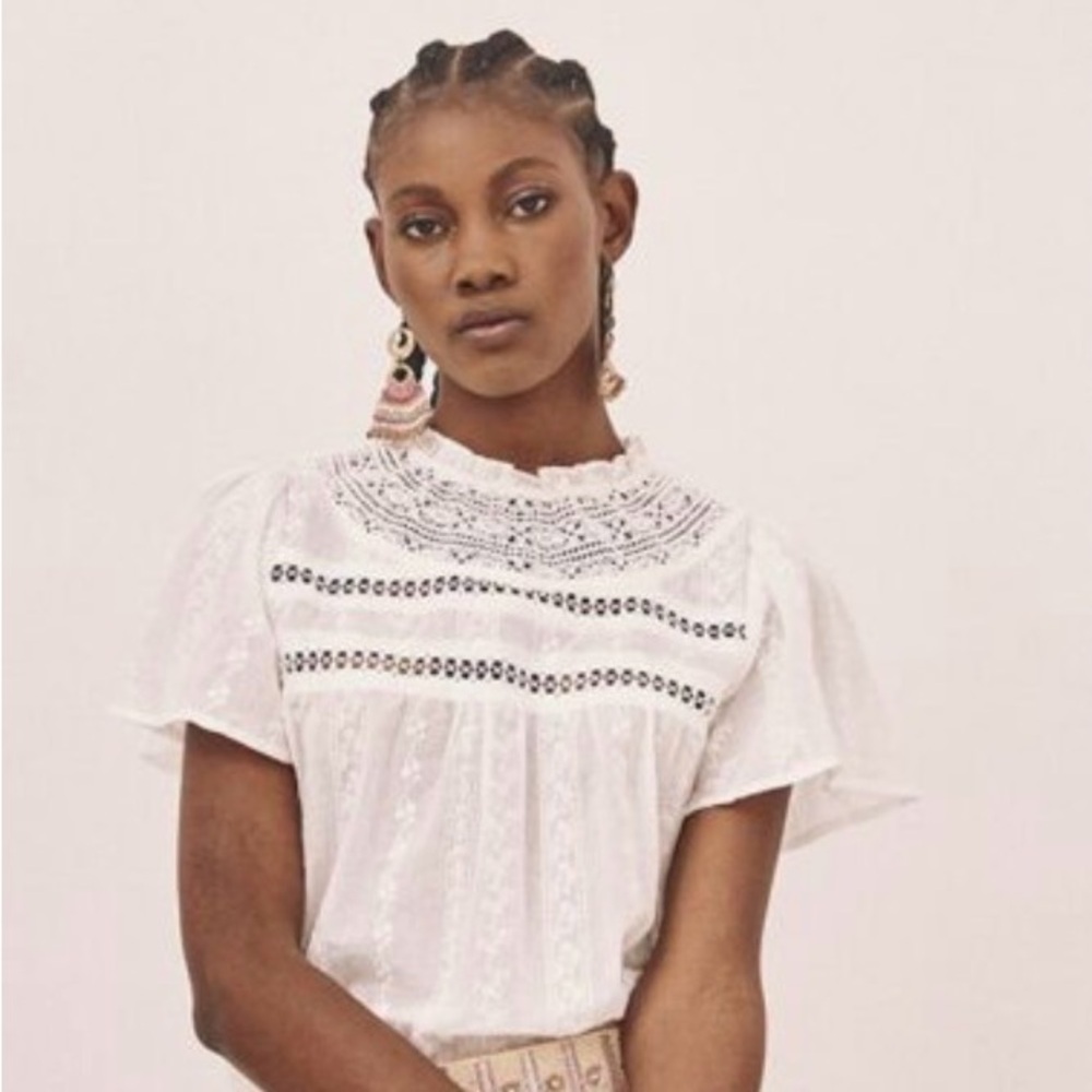 NWT NKN Nekane white cotton blouse w/lace trim - medium - $85 MSRP